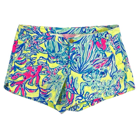 Lilly Pulitzer Pants - Lilly Pulitzer Adie Shorts "Swim Up Lemon Drop" Print Blue/Yellow/Pink Size 2